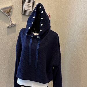 Simply Southern Collection M Navy Blue Hooded Women's Top Pearl Diamonds